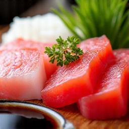 A close-up of a fresh sashimi platter.